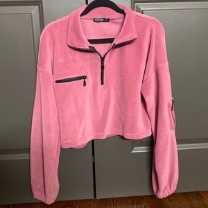 NASTY GAL Pink Crop Half Zip
